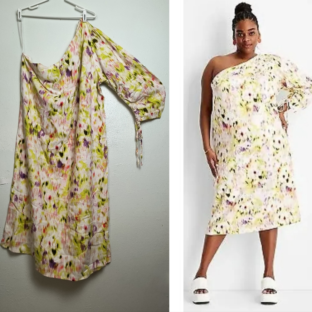 Future Collective Target 🎯 2X One Shoulder Midi Dress Plus Size Linen Blend